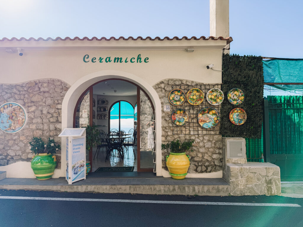Traditional ceramic shop with colorful pottery on the Amalfi Coast