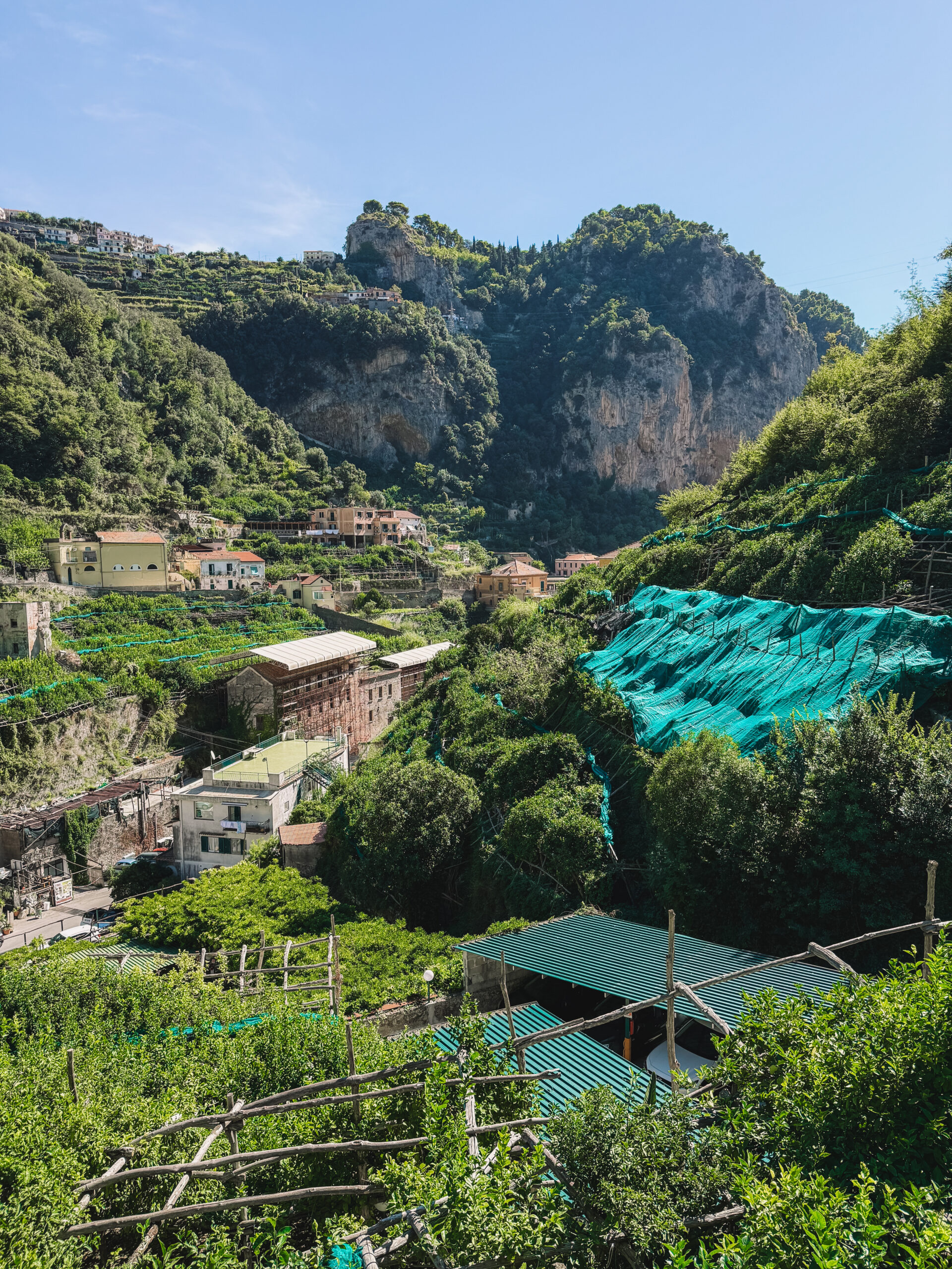 Scenic terraced lemon farms on the Amalfi Coast in Italy.